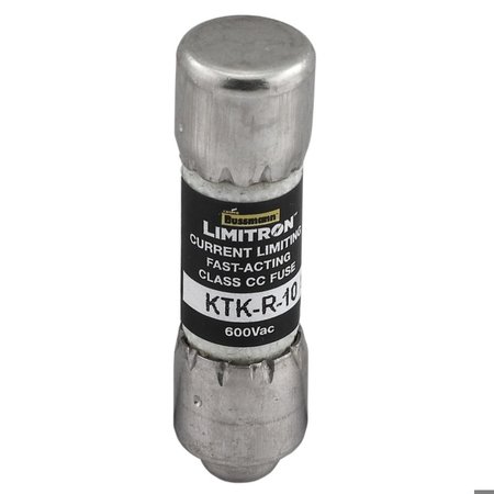 Eaton Bussmann UL Class Fuse, CC Class, KTK-R Series, Fast-Acting, 10A, 600V AC, Non-Indicating, 10 PK KTK-R-10